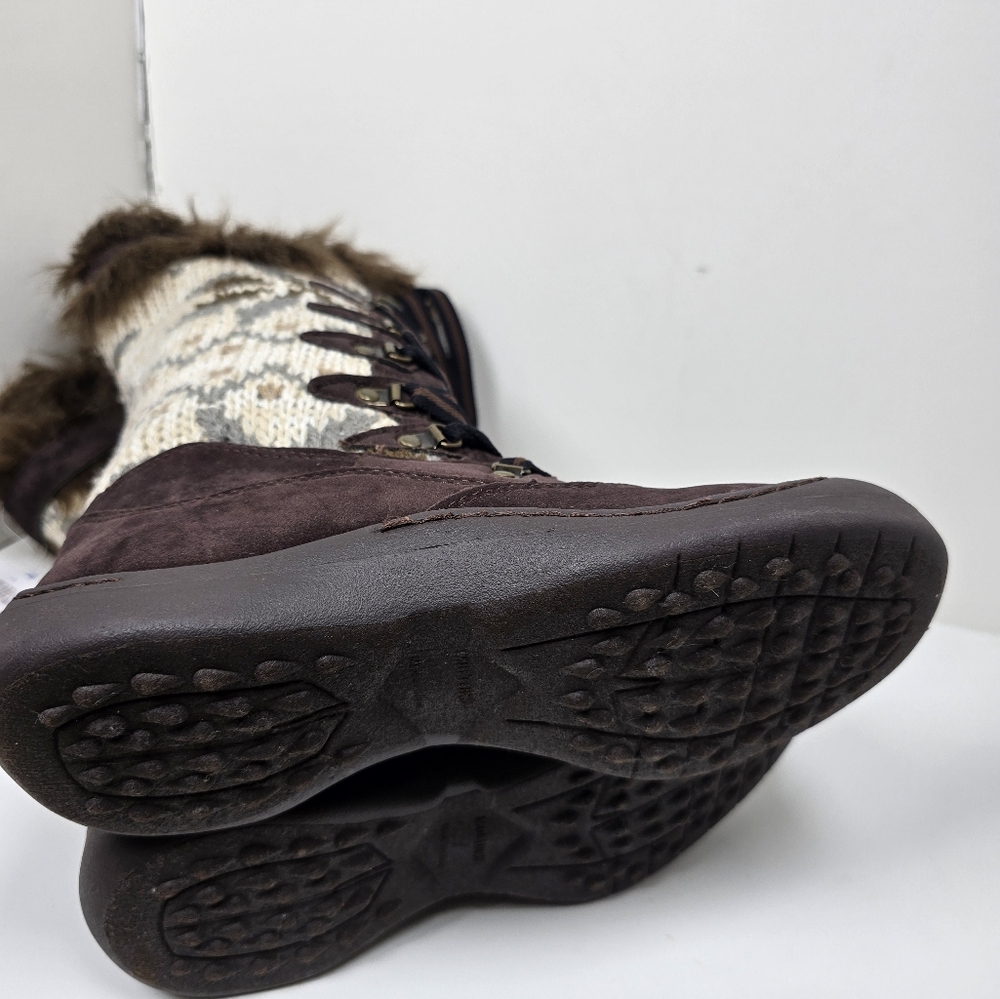 Muk Luks Faux Sherpa Knit Winter Boots Brown Waterproof Sz 7 NWT - Picture 9 of 9